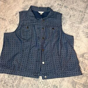 CJ Banks Indigo Patterned Denim Vest